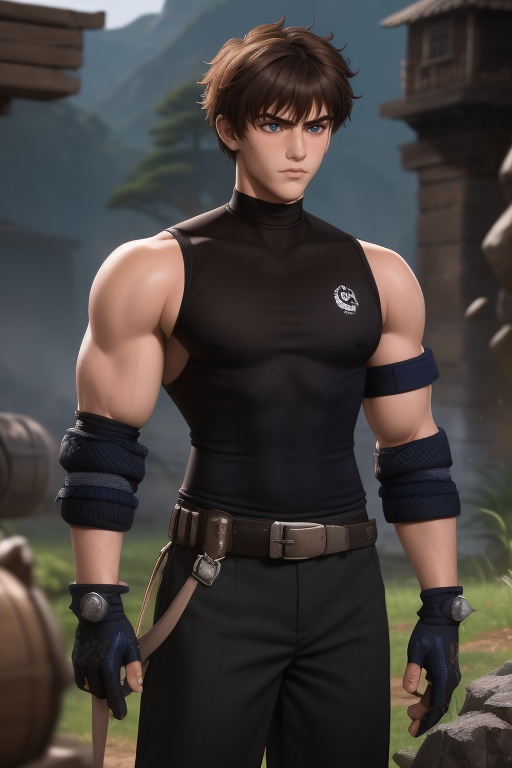 Gau Ban is a handsome young man,  16 years old,  with abundant spiky tea-brown hair on Tensor.Art