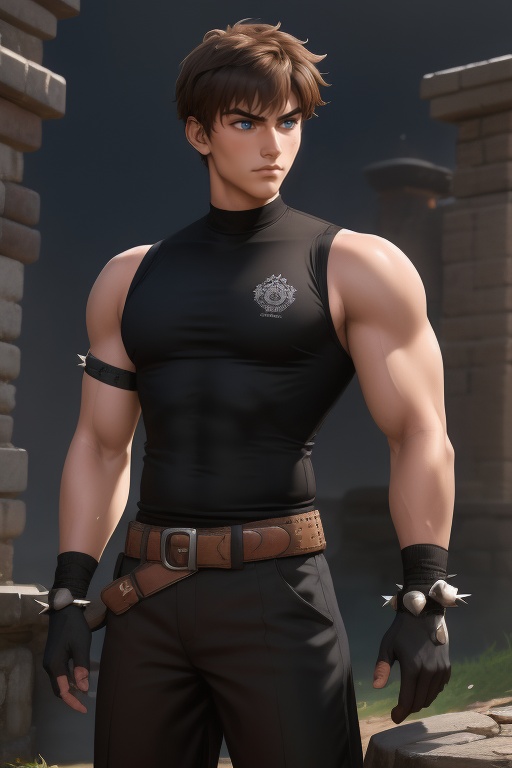 Gau Ban is a handsome young man,  16 years old,  with abundant spiky tea-brown hair on Tensor.Art