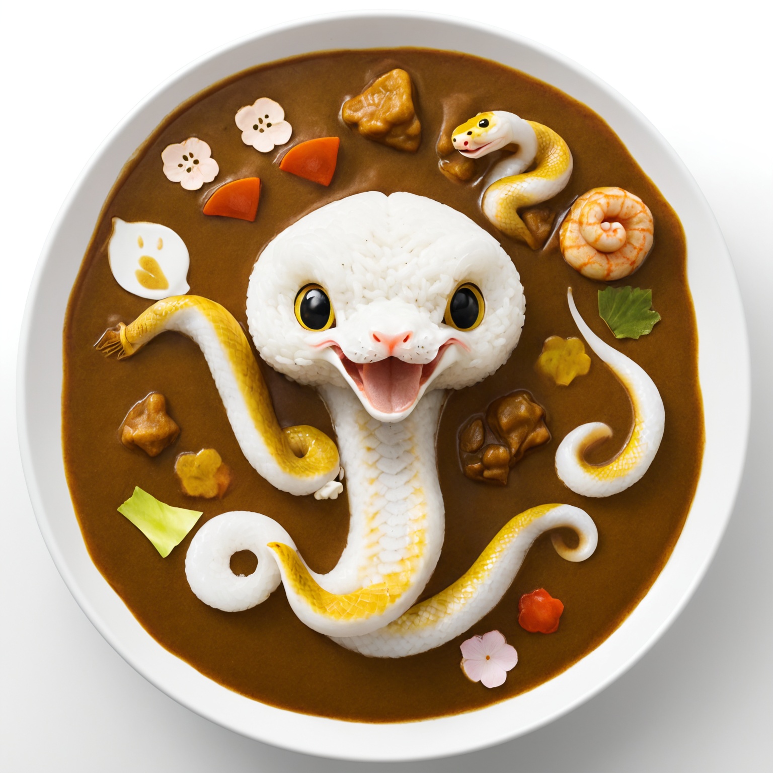 Japanese Curry Rice,  Cute,  snake cartoon head on Tensor.Art