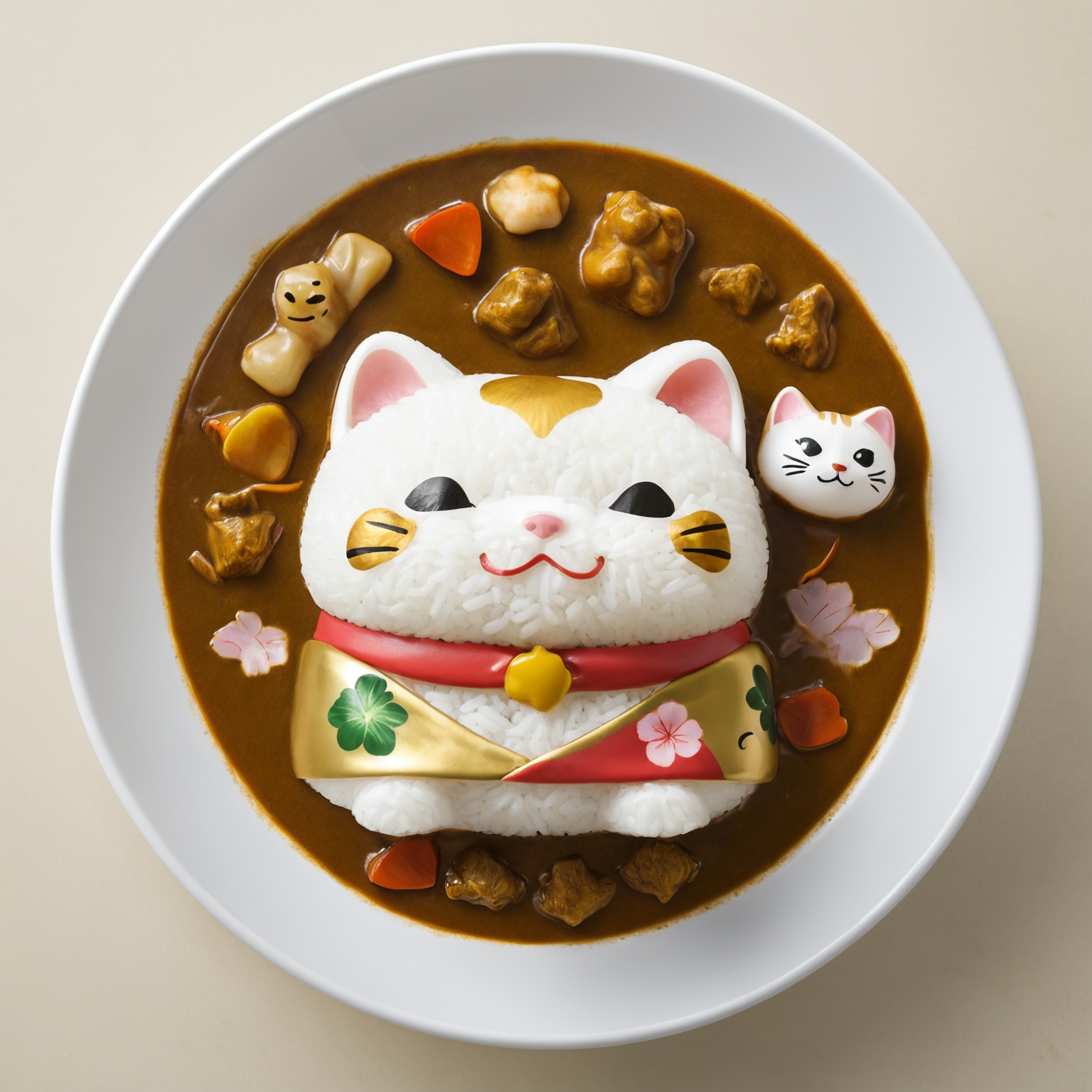 Japanese Curry Rice,  maneki-neko cartoon head, on Tensor.Art