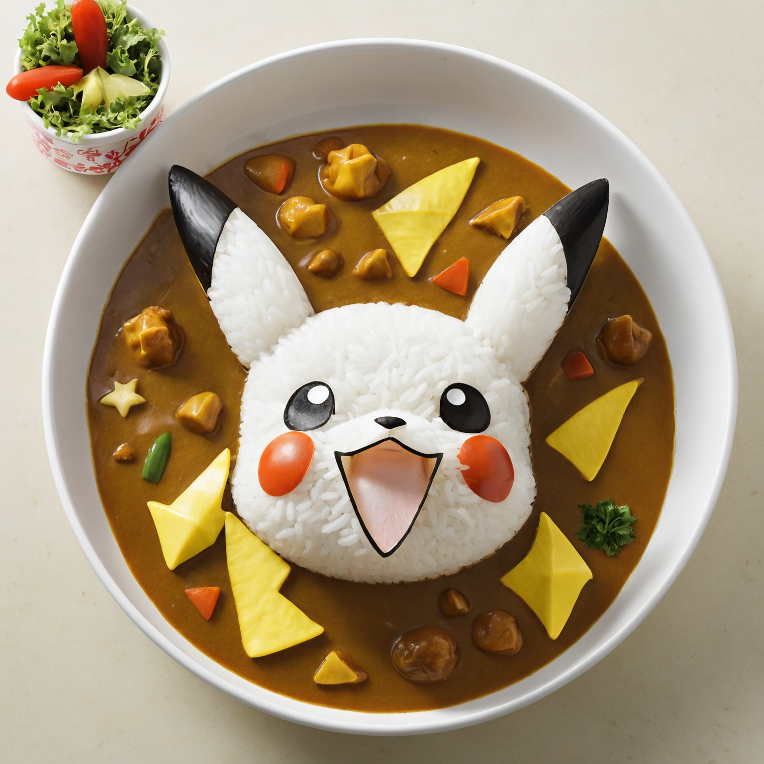 Japanese Curry Rice,  Pikachu cartoon head, on Tensor.Art