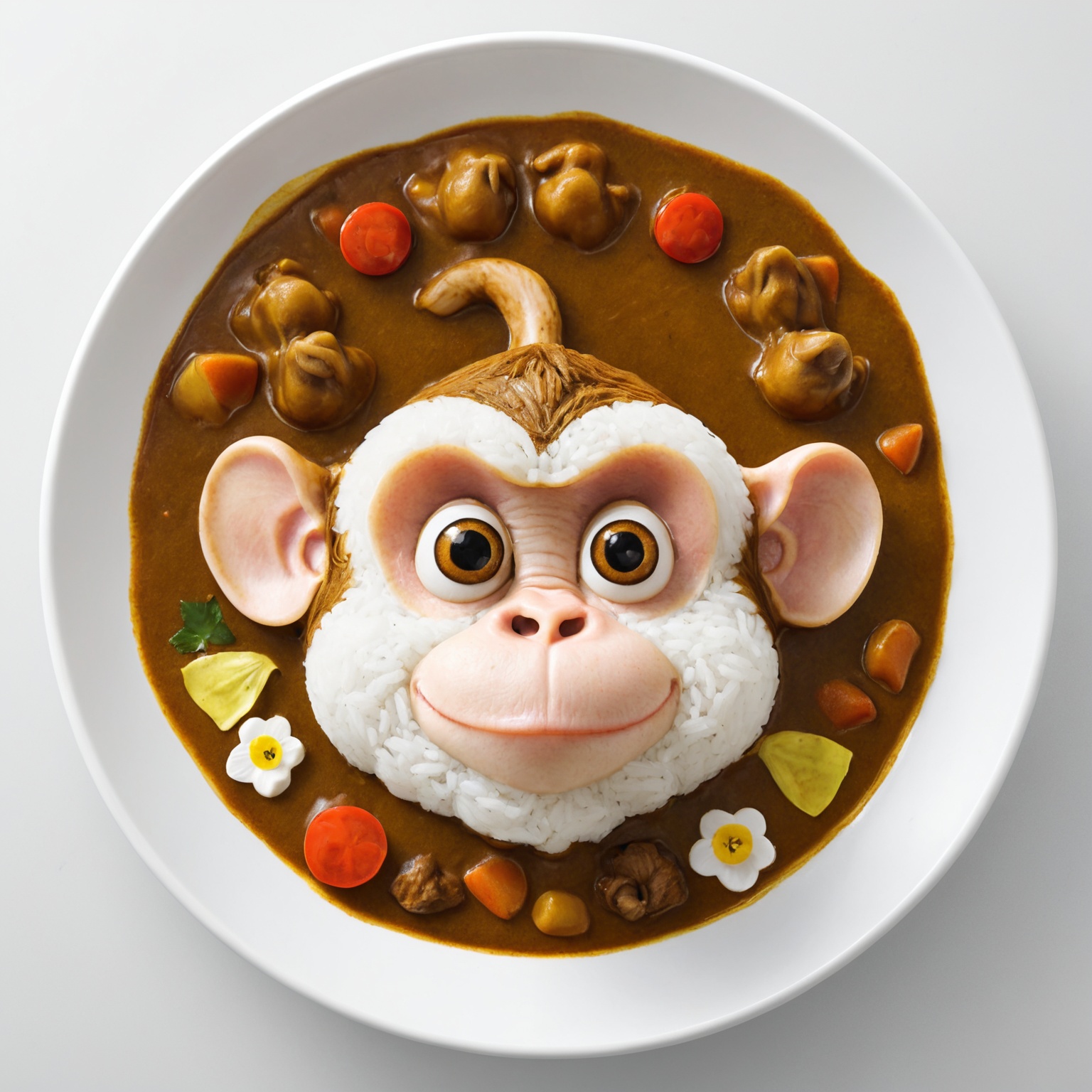 Japanese Curry Rice,  monkeys cartoon head, on Tensor.Art