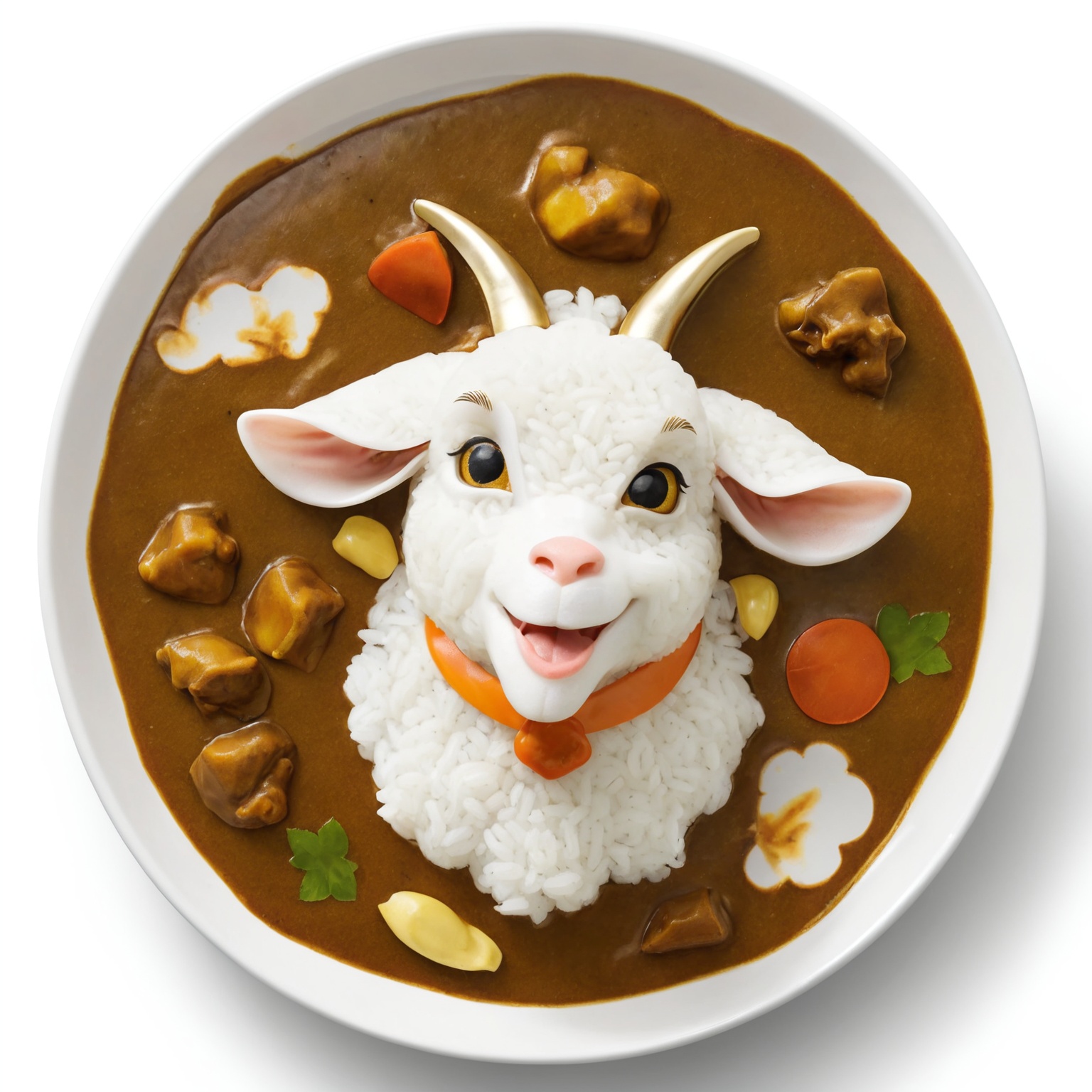 Japanese Curry Rice,  goats cartoon head, on Tensor.Art