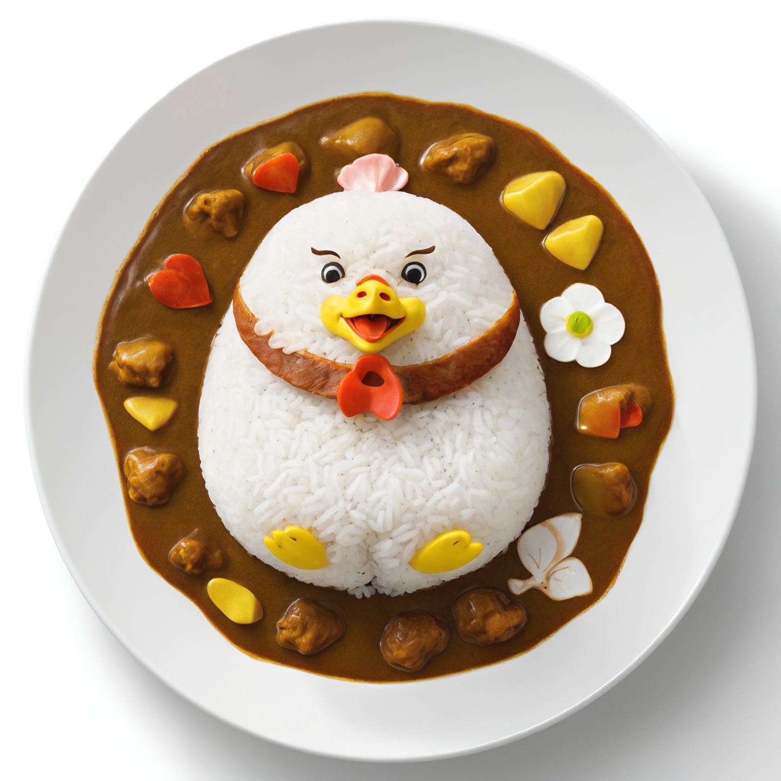 Japanese Curry Rice,  Cute,  roosters cartoon head on Tensor.Art