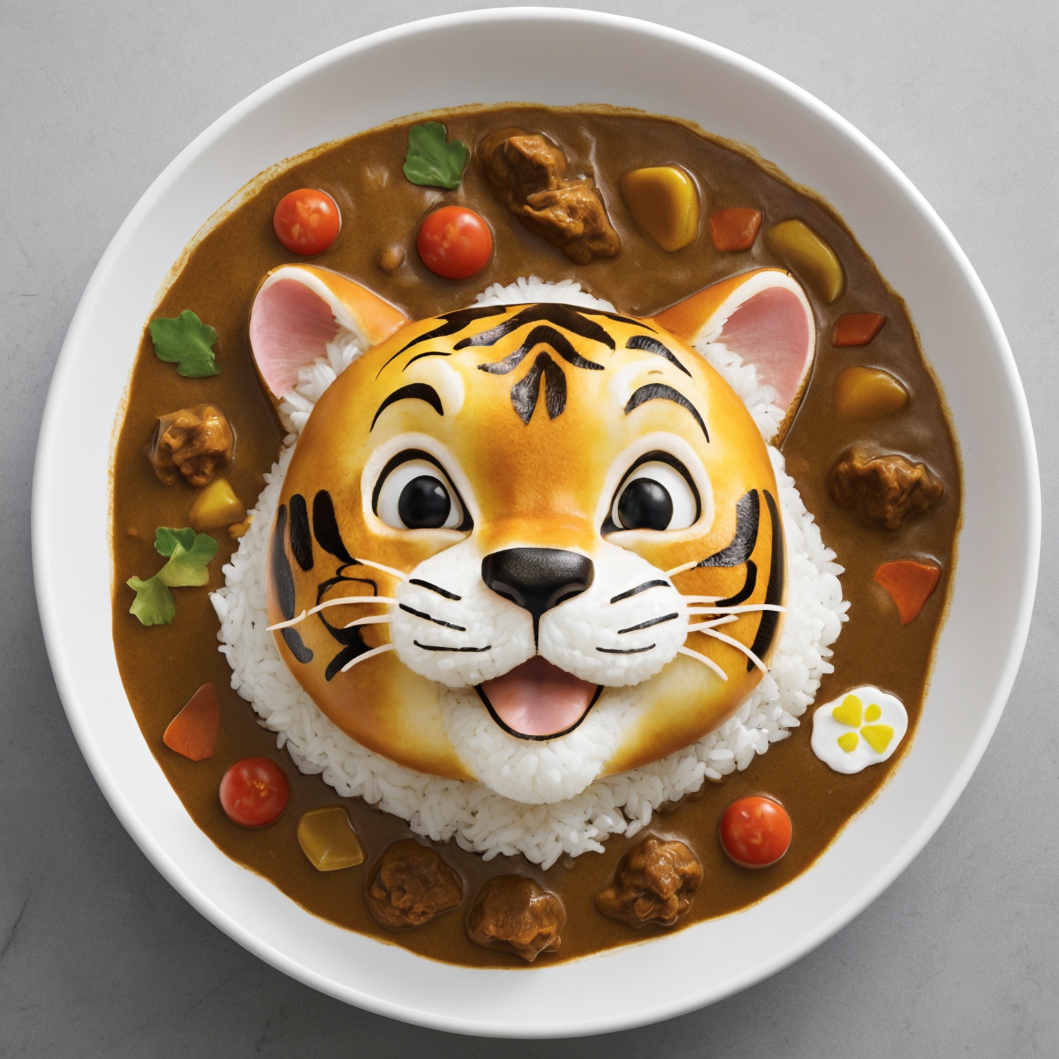 Japanese Curry Rice,  Cute,  tiger cartoon head on Tensor.Art