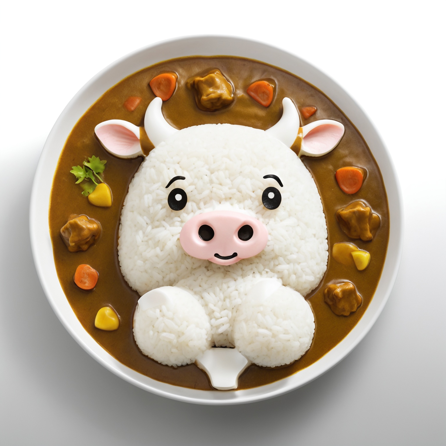 Japanese Curry Rice,  Cute,  cow cartoon head on Tensor.Art