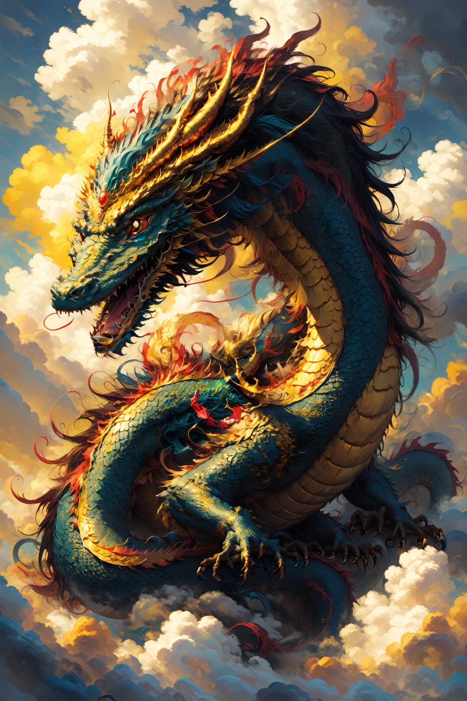 oil painting style,  solo,  golden skin dragon on Tensor.Art