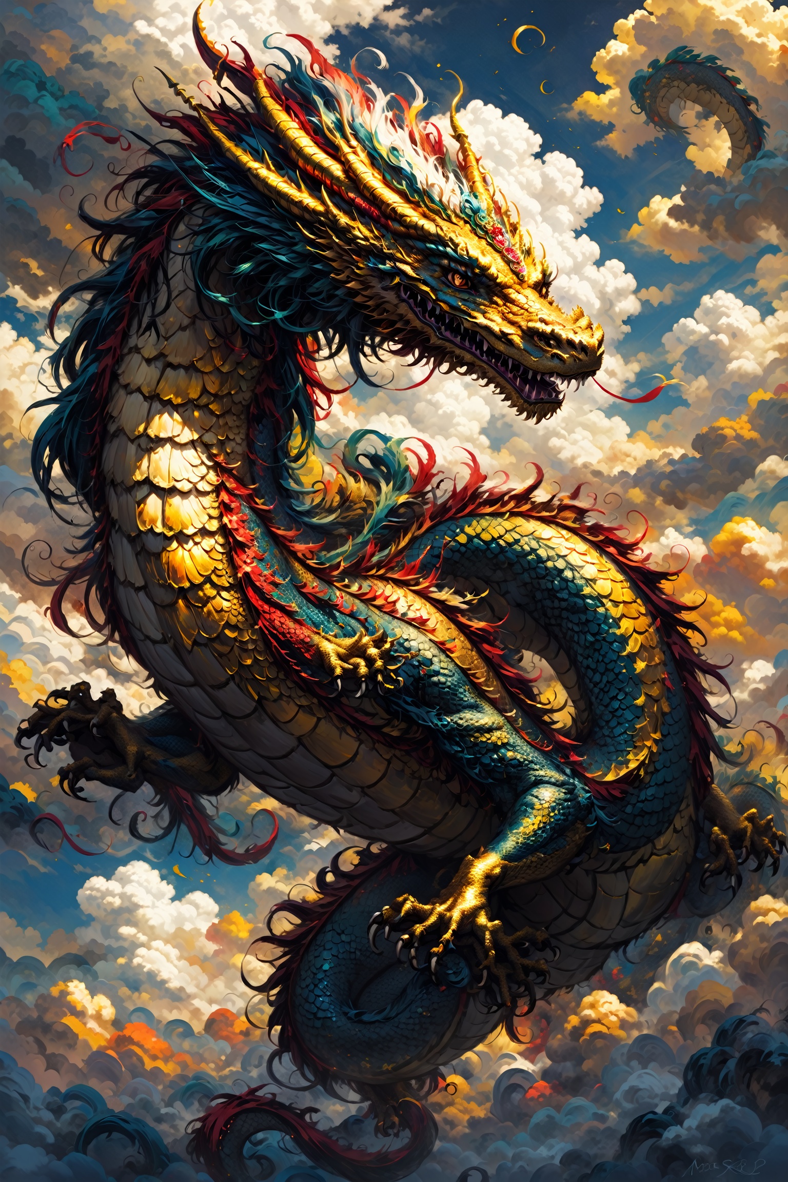 oil painting style,  solo,  golden skin dragon on Tensor.Art