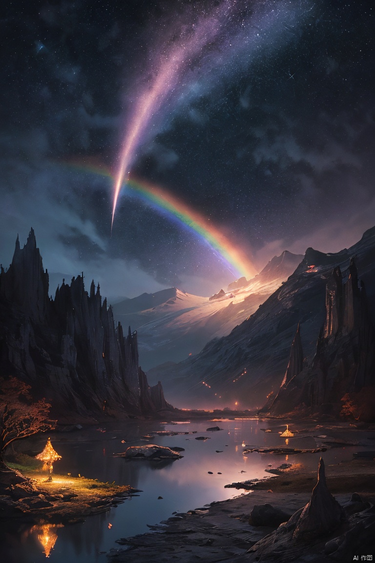 ((best quality,  masterpiece)),  imaginary world,  sparkles,  twinkling stars,  rainbows,  purple sky,  magnificent fantasy landscape,  vivid colors,  (dream art:1.3),  ,<lora:EMS-276654-EMS:0.800000>