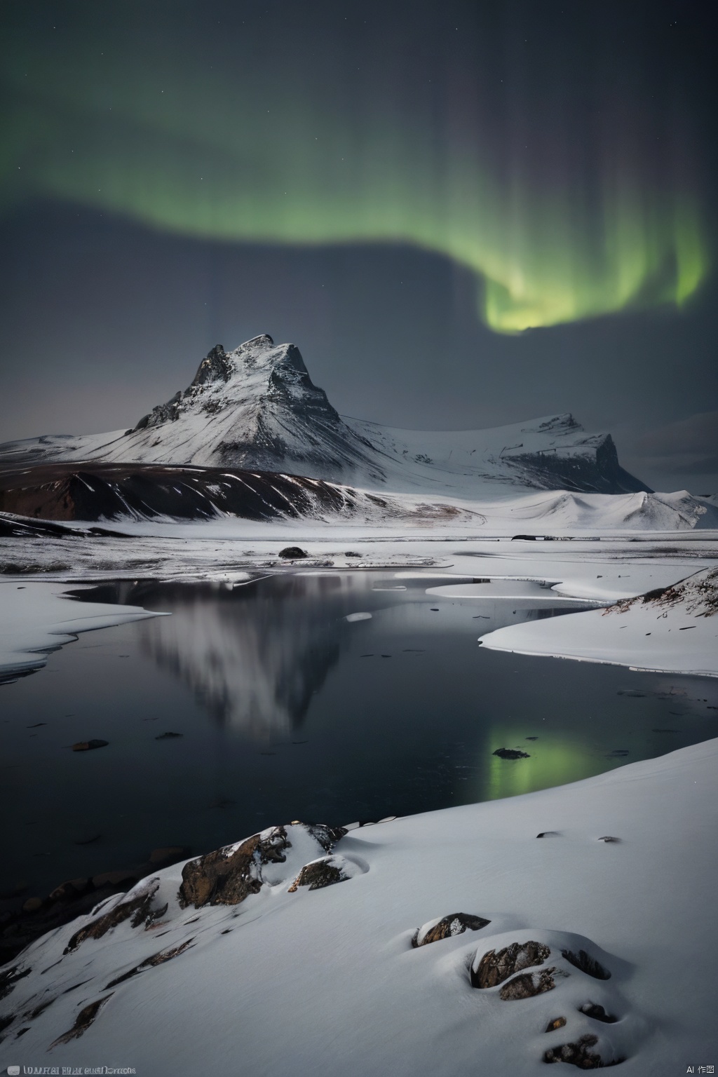 scenery,  absurdres,  hyper realistic lifelike texture dramatic lighting unrealengine trending on artstation,  award winning photo,  nikon RAW photo,  8k,  Fujifilm XT3,  masterpiece,  no humans,  ,  cold,  winter,  mountain,  fog,  lut,  cinematic,  dimmed colors,  dark shot,  muted colors,  film grain,  ice,  iceland,  aurora,<lora:EMS-276654-EMS:0.800000>