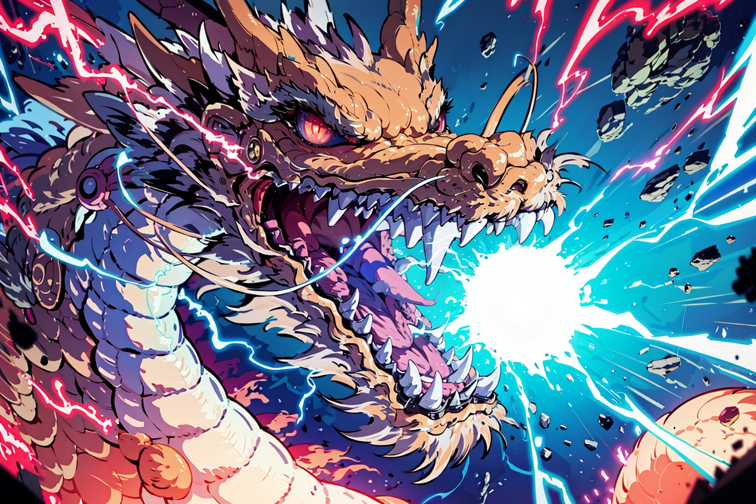 eastern dragon,  glowing,  energy cannon on Tensor.Art