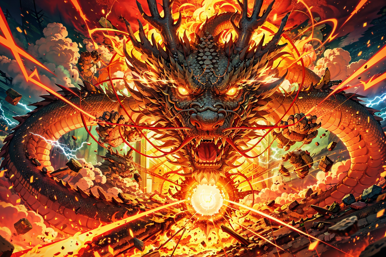eastern dragon,  destruction,  open mouth on Tensor.Art