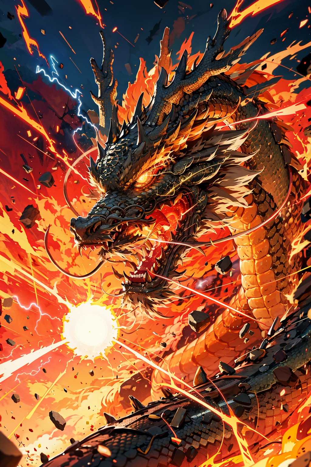 eastern dragon,  destruction,  open mouth on Tensor.Art