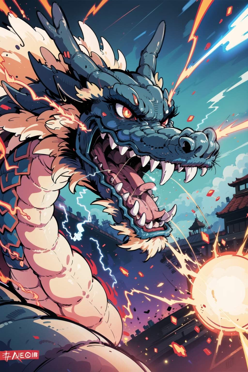eastern dragon,  glowing,  energy cannon on Tensor.Art