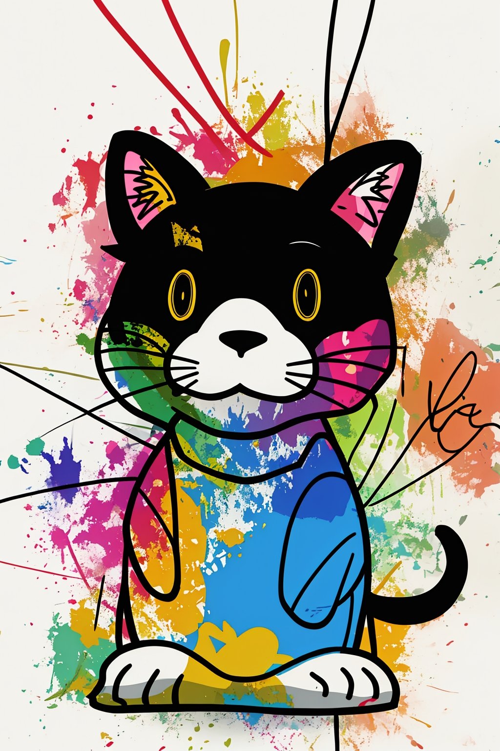 A cute animal,solo,cute,lines,rainbow colors,colored spray paint,colored ink drops,<lora:蔚蓝Blue水彩泼墨(2):0.7>,