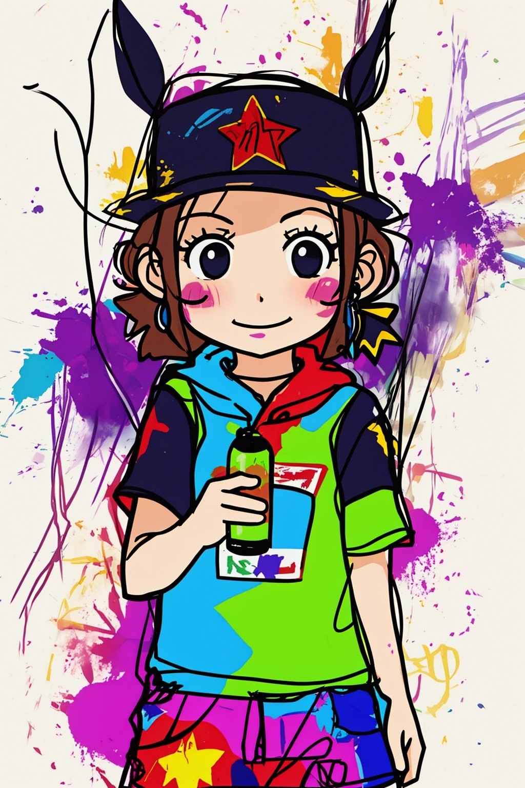 A girl,solo,cute,lines,rainbow colors,colored spray paint,colored ink drops,<lora:蔚蓝Blue水彩泼墨(2):0.7>,