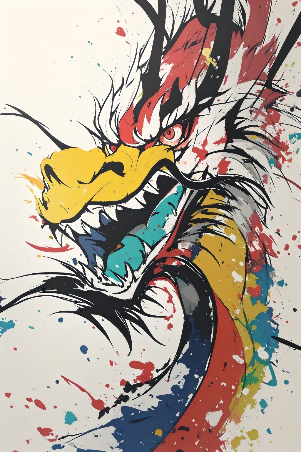 A Chinese dragon,splash ink,color,line,(cute:1.5),casual,abstract,exaggerated,big eyes,surprise,Lines,colored spray paint,colored ink drops,<lora:蔚蓝Blue水彩泼墨(2):0.7>,
