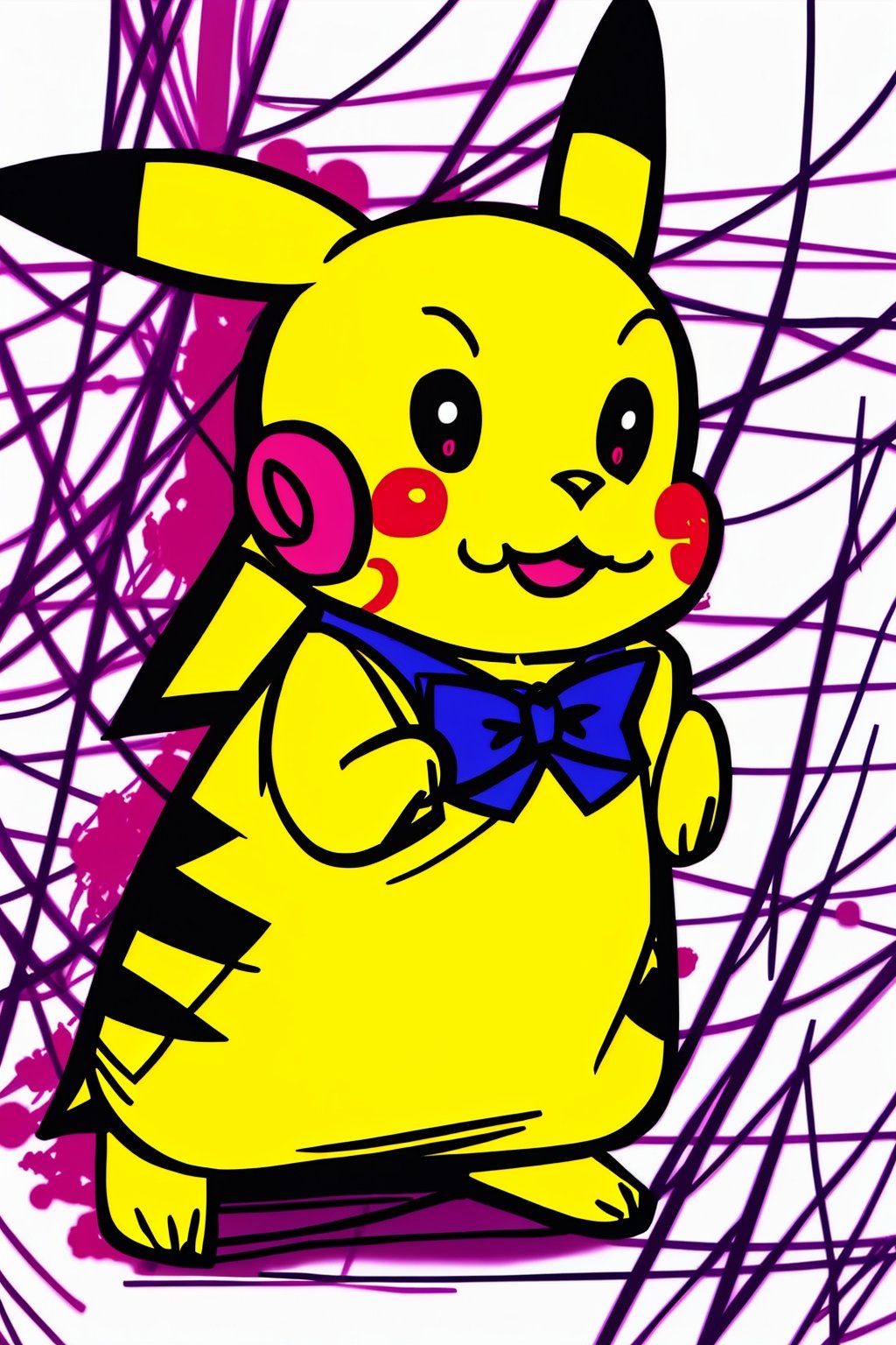 Pokemon,Pikachu,Cluttered lines,<lora:蔚蓝Blue水彩泼墨(1):0.8>,
