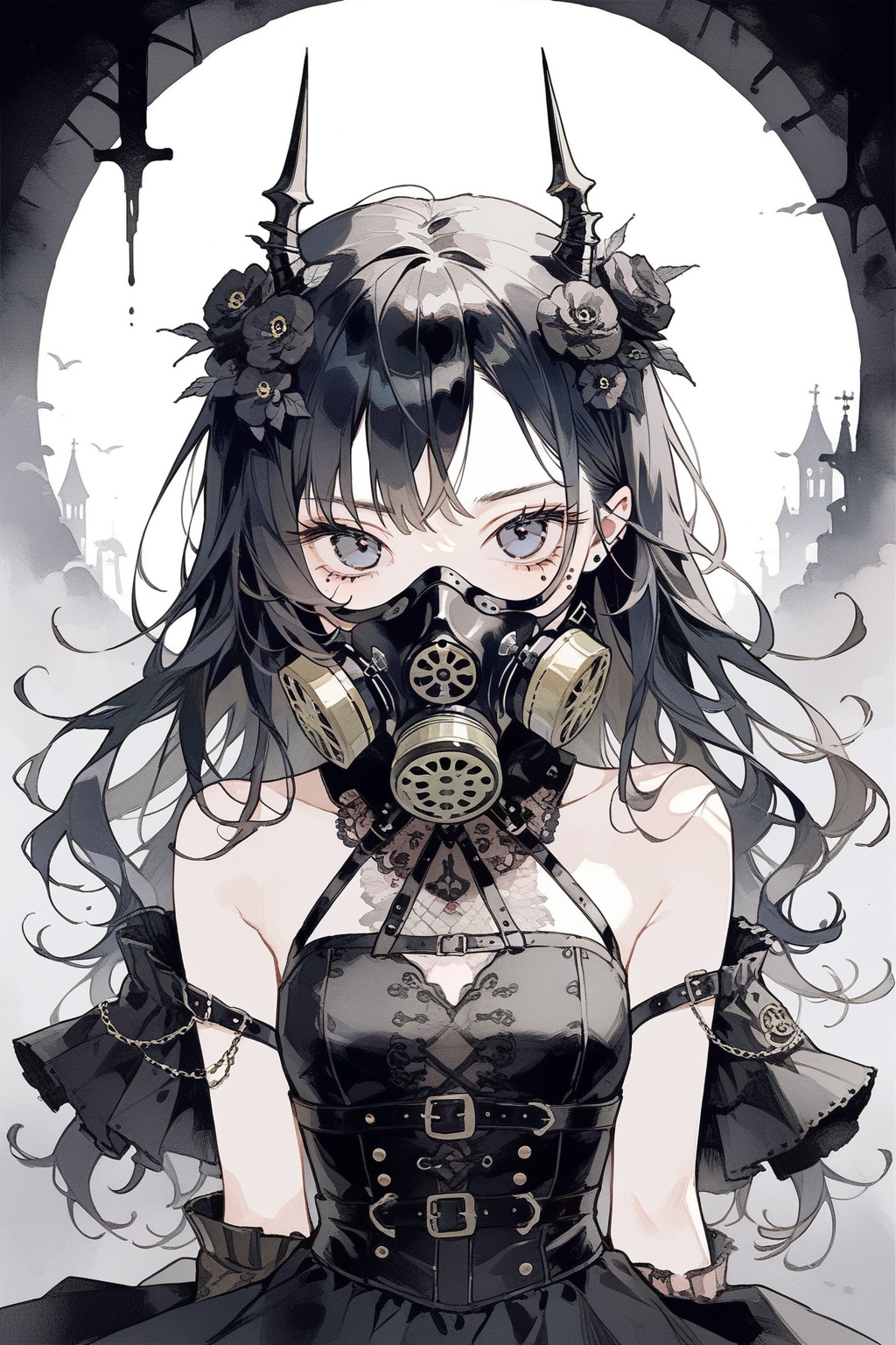 1girl,  gothicpunk,  gas mask on Tensor.Art