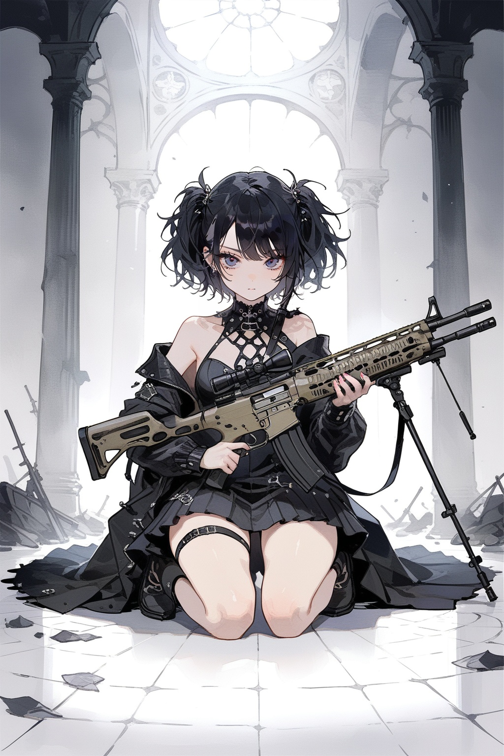 1girl,  gothicpunk,  holding sniper rifle on Tensor.Art