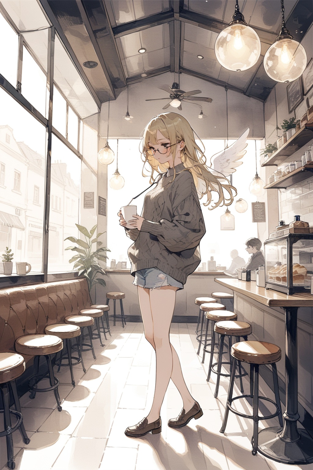 girl in cafe,  solo,  angel girl on Tensor.Art