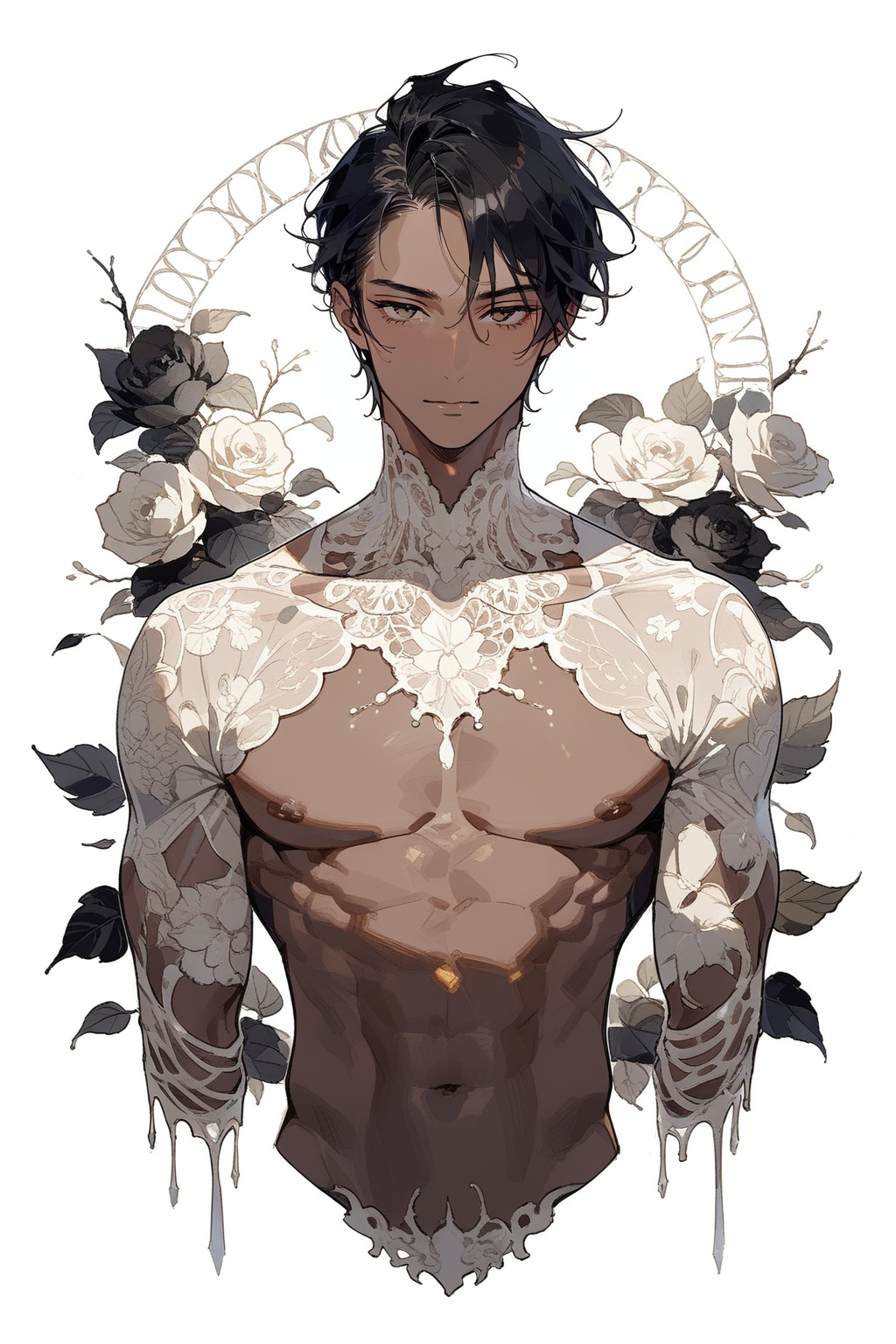 Handsome,  slender and macho,  dark skin on Tensor.Art