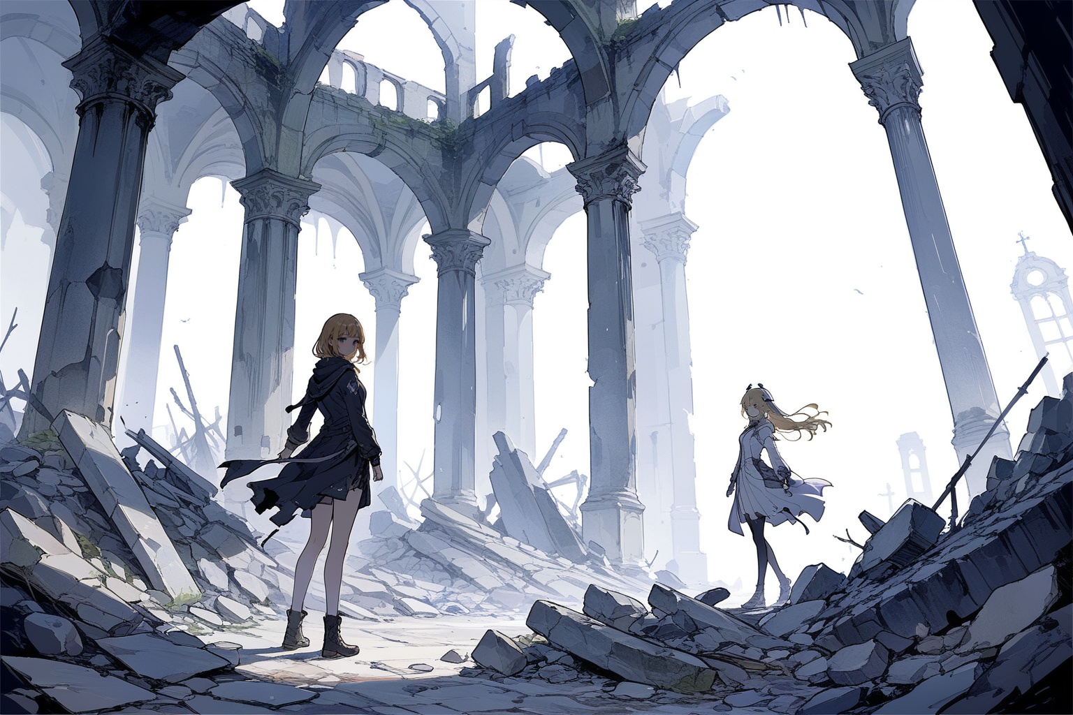 2girls,  ruins,  masterpiece on Tensor.Art