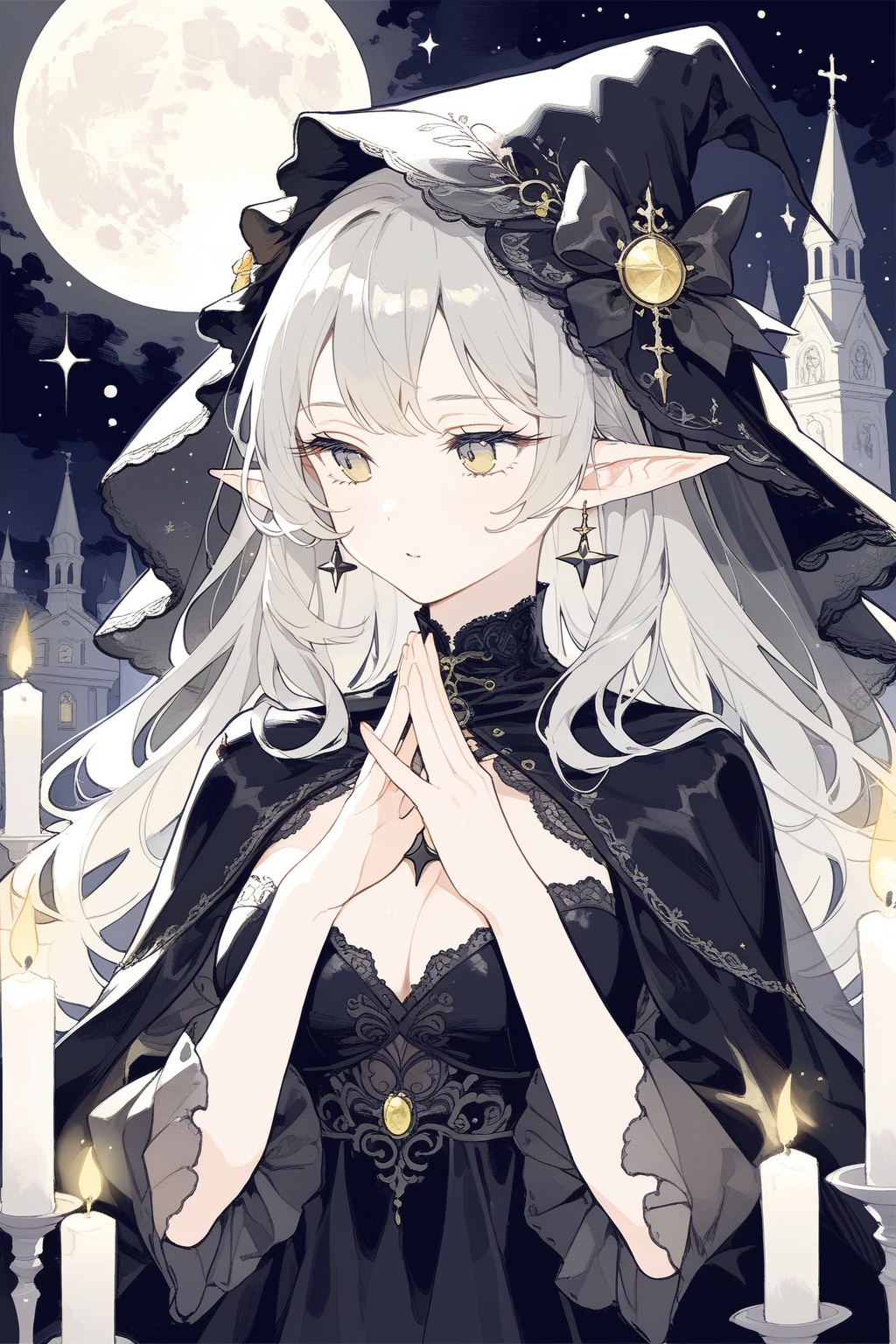 1girl,  gray hair,  black witch clothes on Tensor.Art