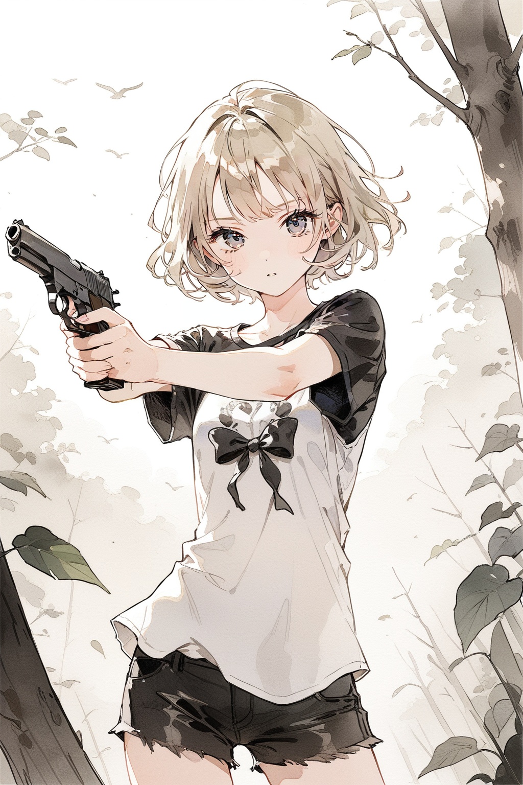 1girl,  holding handgun,  skinny on Tensor.Art
