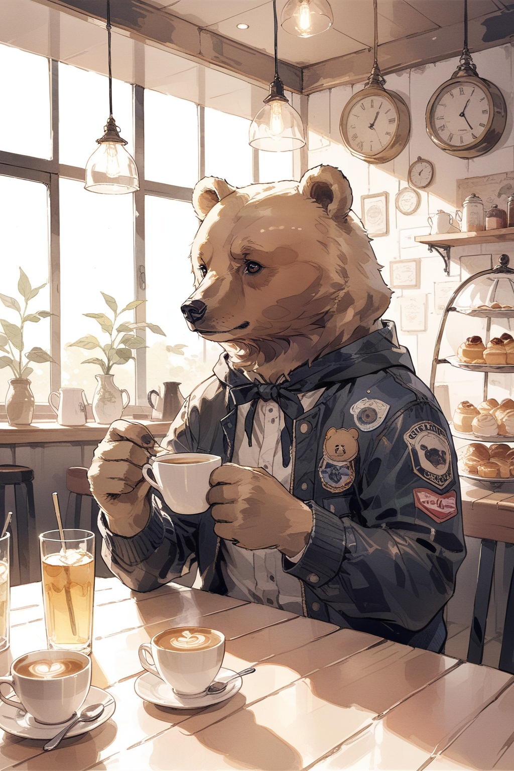bear in cafe,  masterpiece,  best quality on Tensor.Art