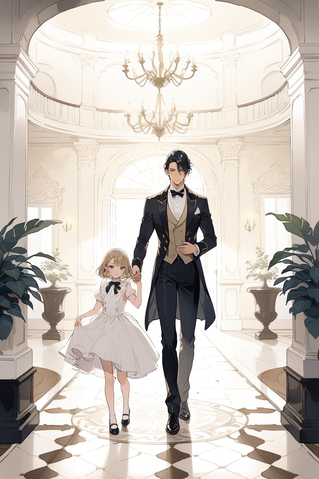 handsome,  ikemen,  butler and little lady on Tensor.Art