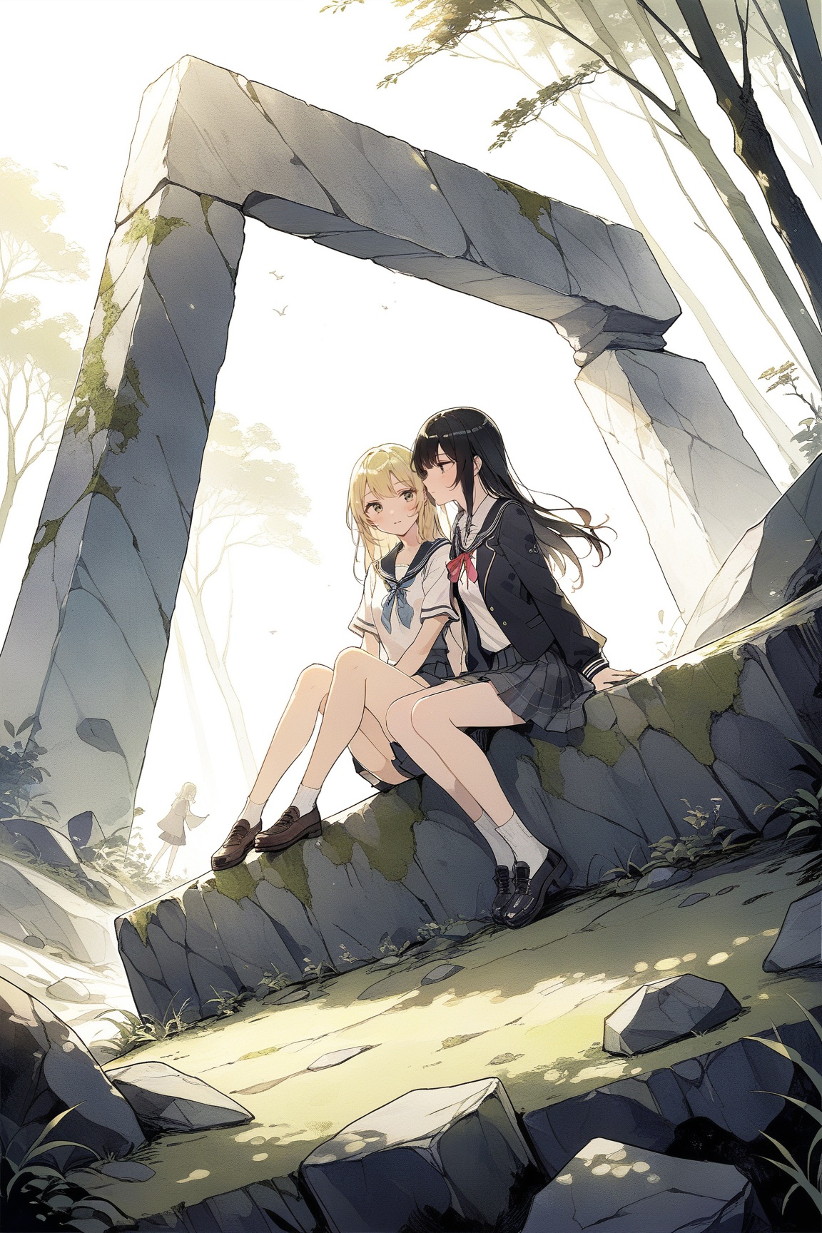 2girls,  yuri,  school_uniform on Tensor.Art
