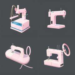 a pink sewing machine with a blue ribbon on it's side and a blue bow on the side, simple_background, ribbon, weapon, grey_background, no_humans, phone, cellphone, blue_ribbon, black_background, smartphone, still_life, objectification,(top quality, best quality, official art, graphic design),(best quality, masterpiece:1.2),(((solid color background))),<lora:游戏图标研究所ICON:0.5>