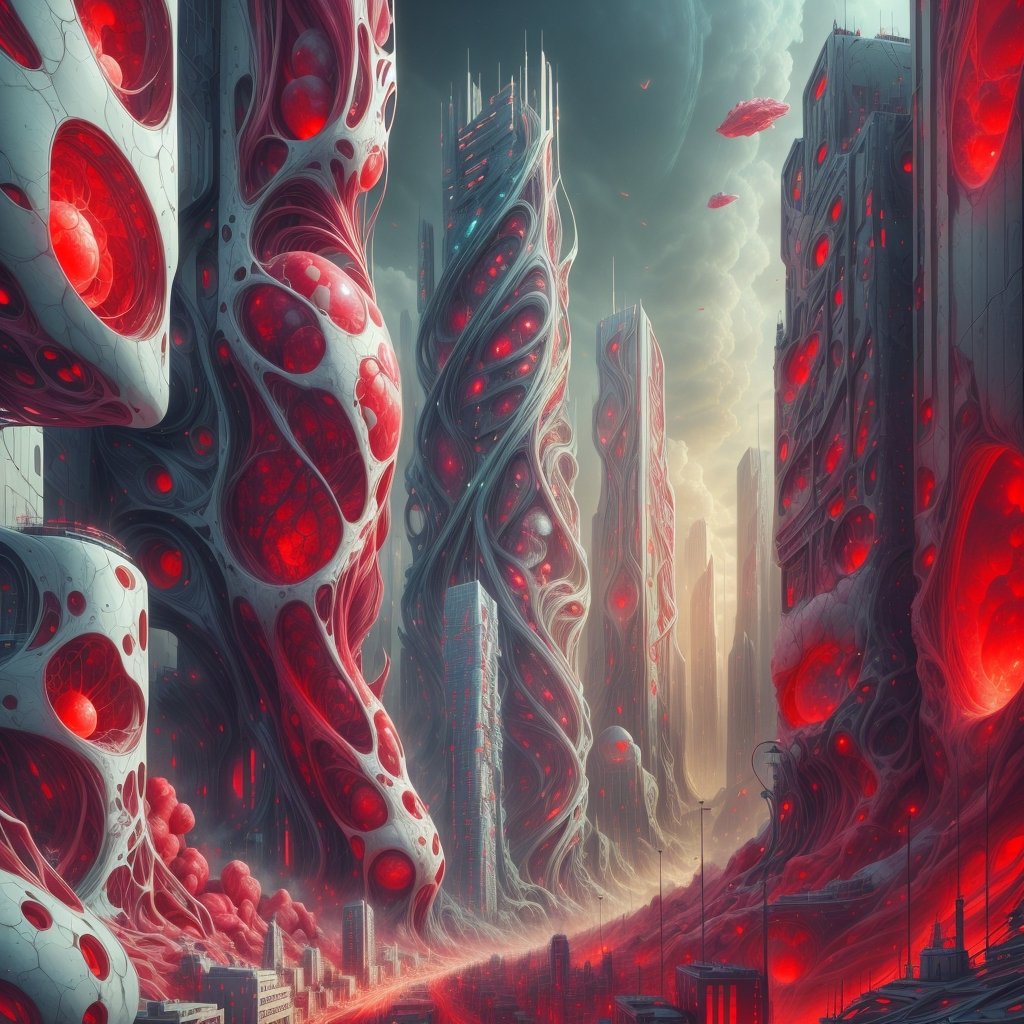,, VascularTech, scifi, inner glow, bones ,city, buildings,