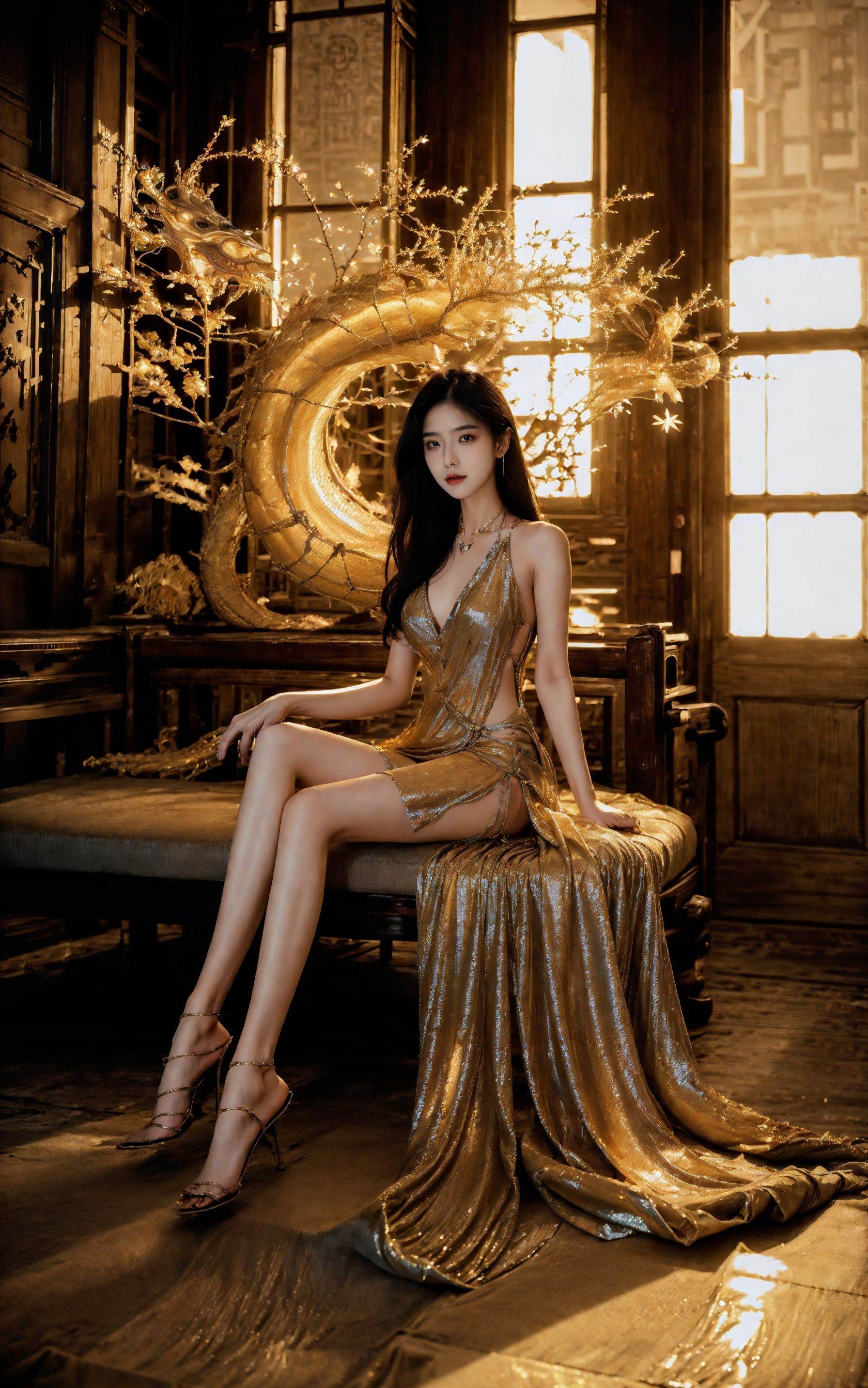 20-year-old female,  young head with Chinese dragon,  full body photo on Tensor.Art