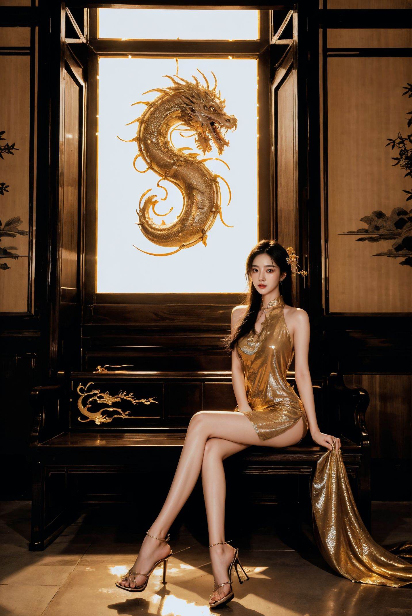 20-year-old female,  young head with Chinese dragon,  full body photo on Tensor.Art