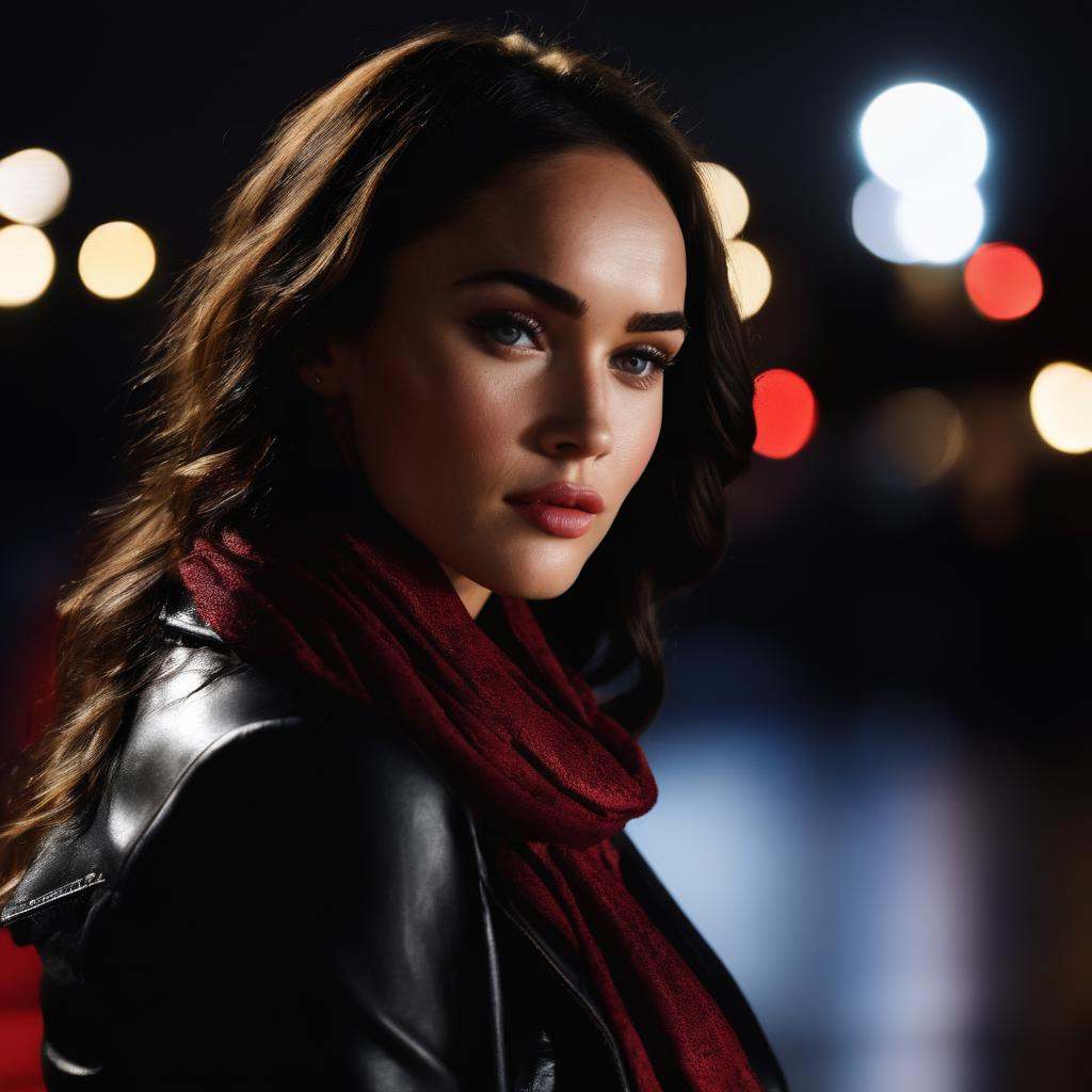 Megan_Fox,  a woman with a scarf around her neck,  professional photography on Tensor.Art