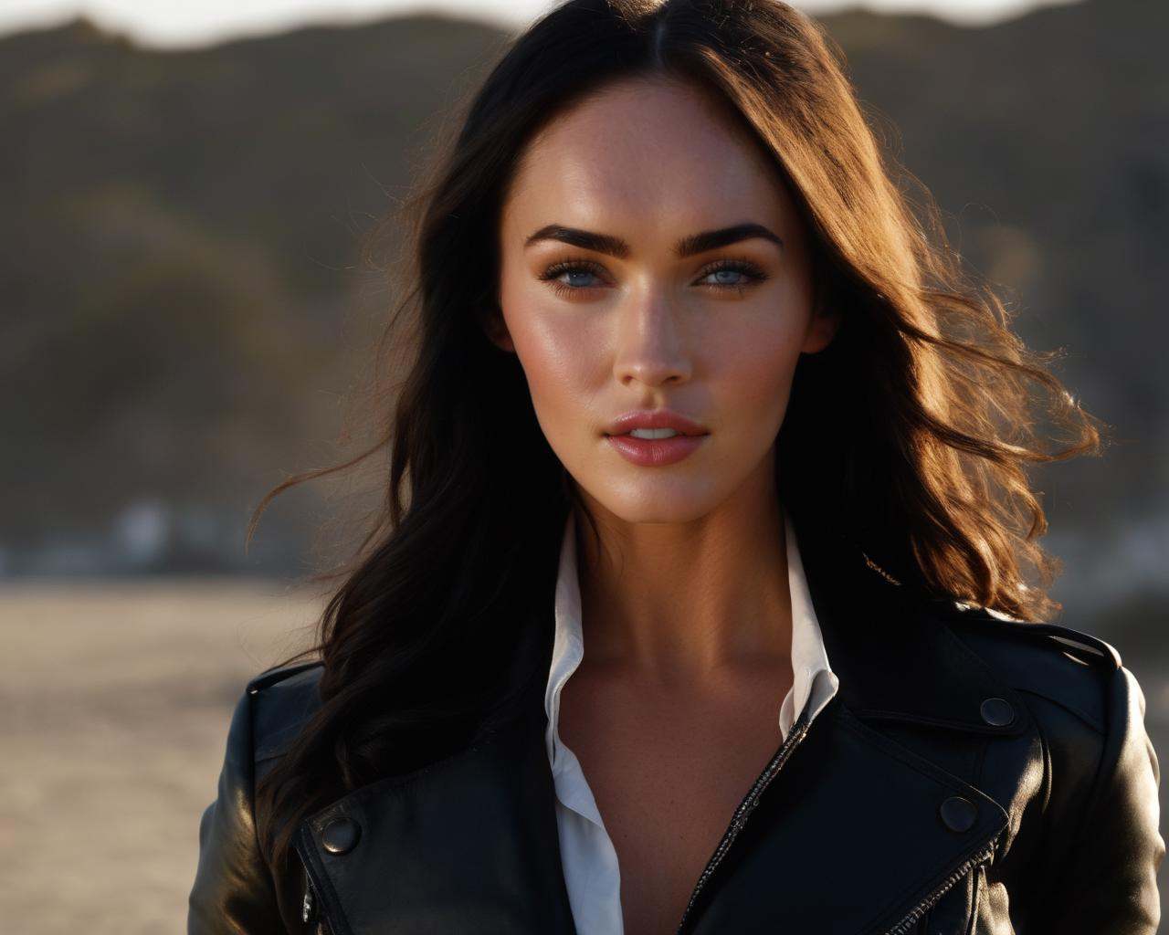 Megan_Fox,  leather coat,  leather pants on Tensor.Art