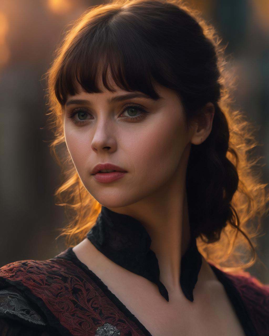 felicity_jones,  a beautiful portrait of a Demon girl covered in deep colourful flames,  atmospheric on Tensor.Art