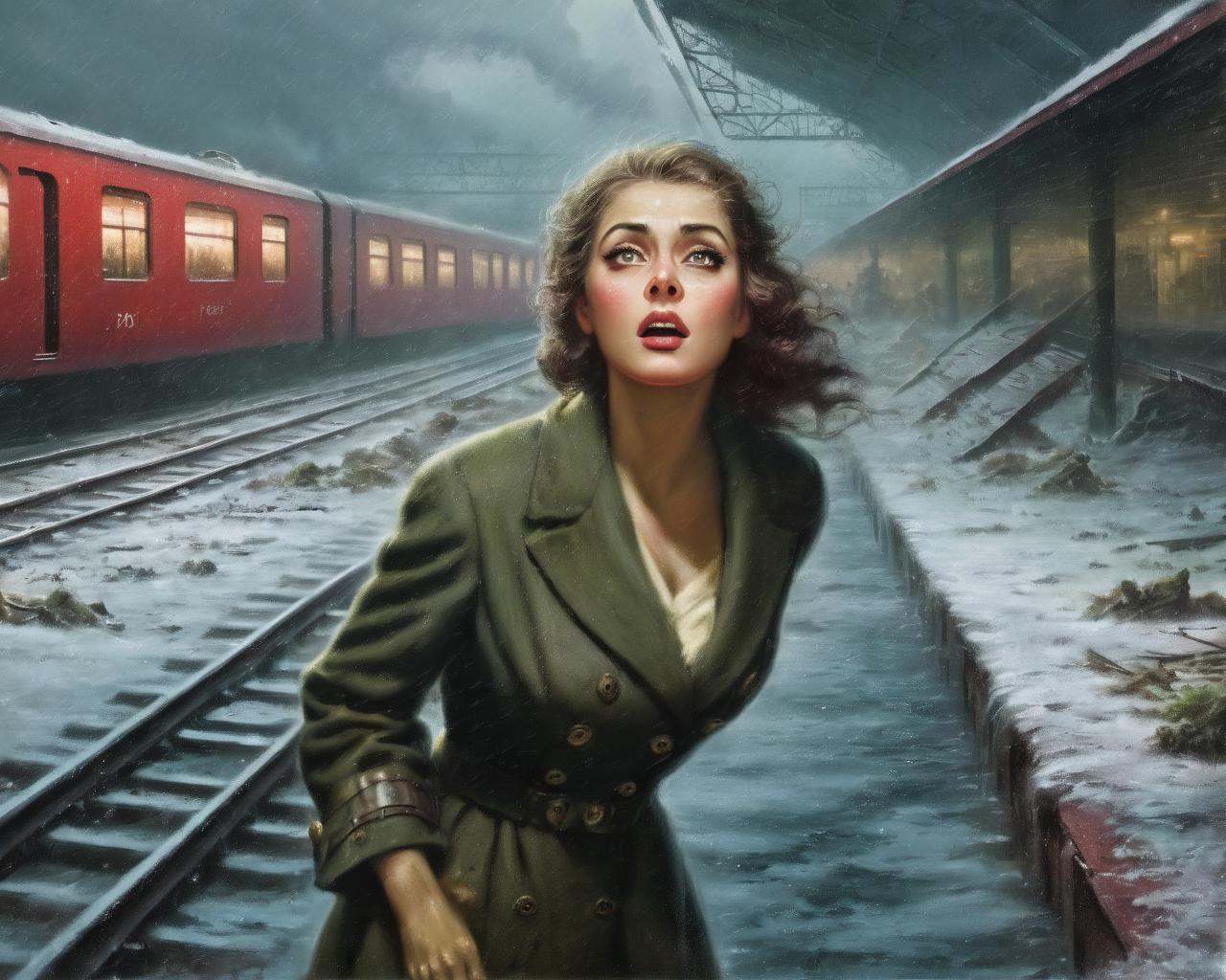 portrait of a beautiful woman standing ia train station,  tourist,  waiting on Tensor.Art