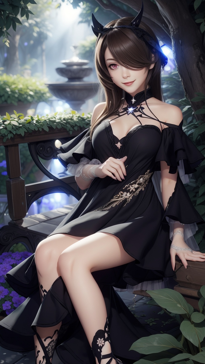 1girl,  black dress,  purple eyes on Tensor.Art