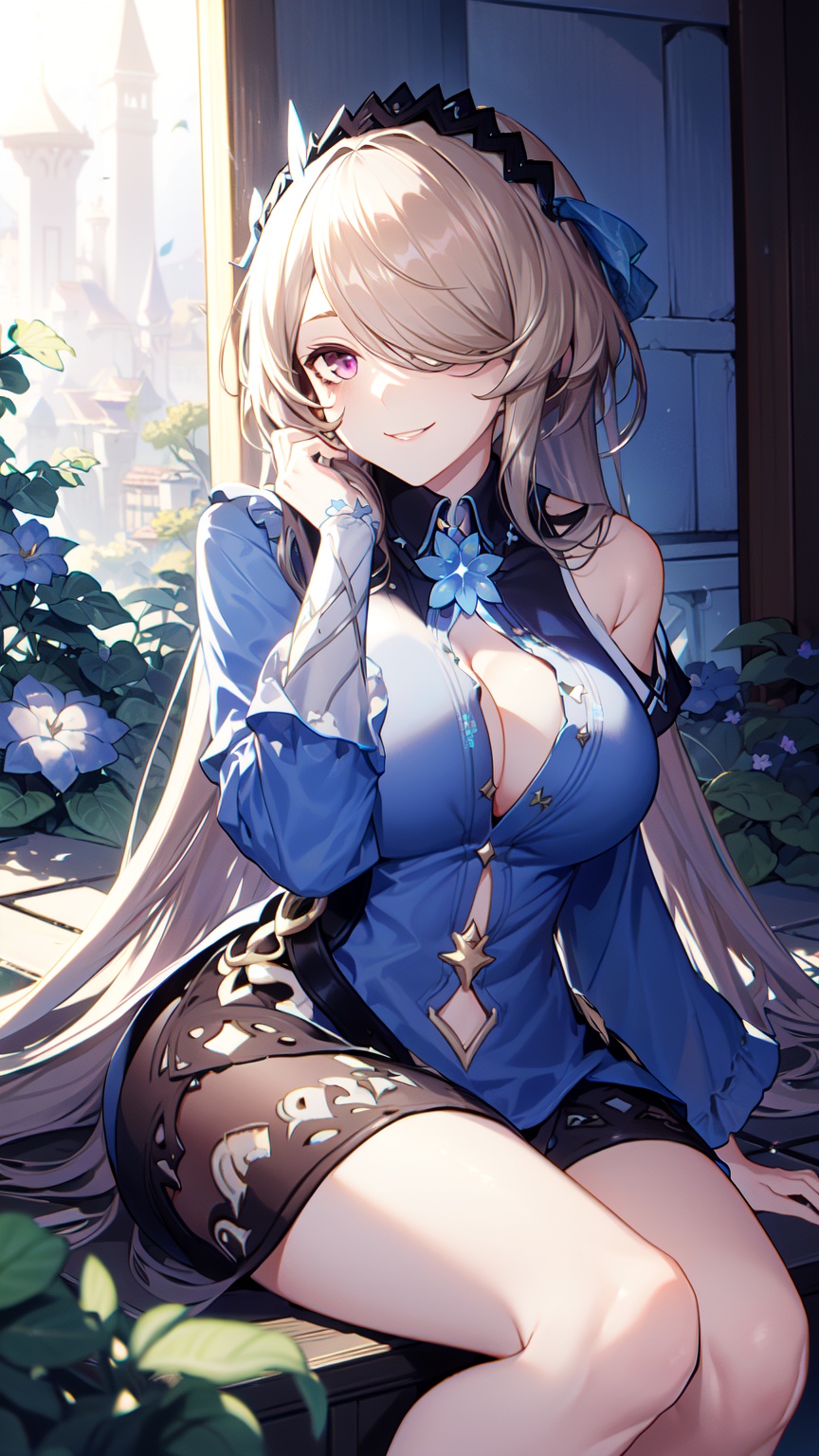 1girl,  blue shirt,  purple eyes on Tensor.Art