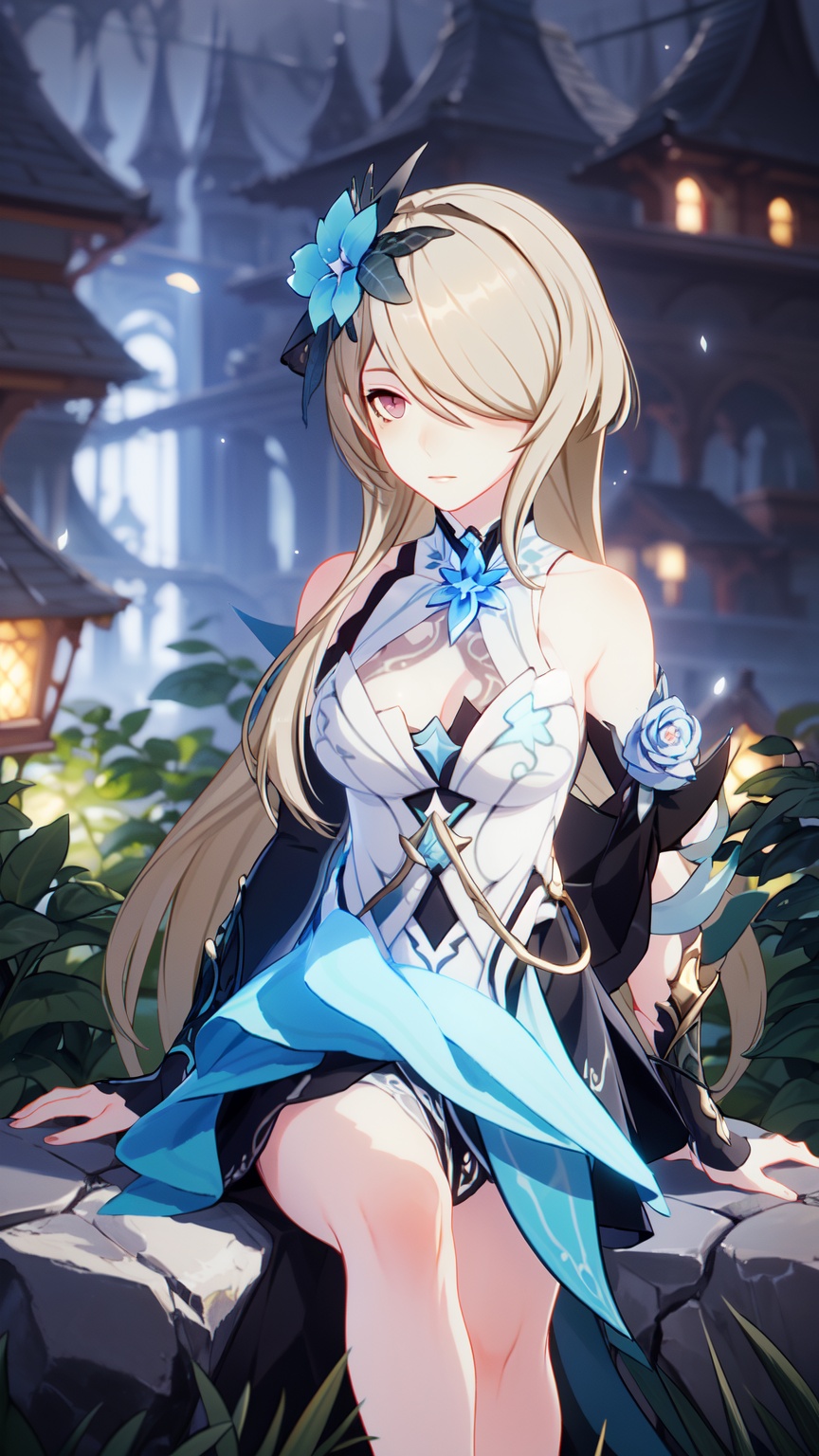 1girl,  looking somewhere and sitting too,  ((magical garden background)) on Tensor.Art
