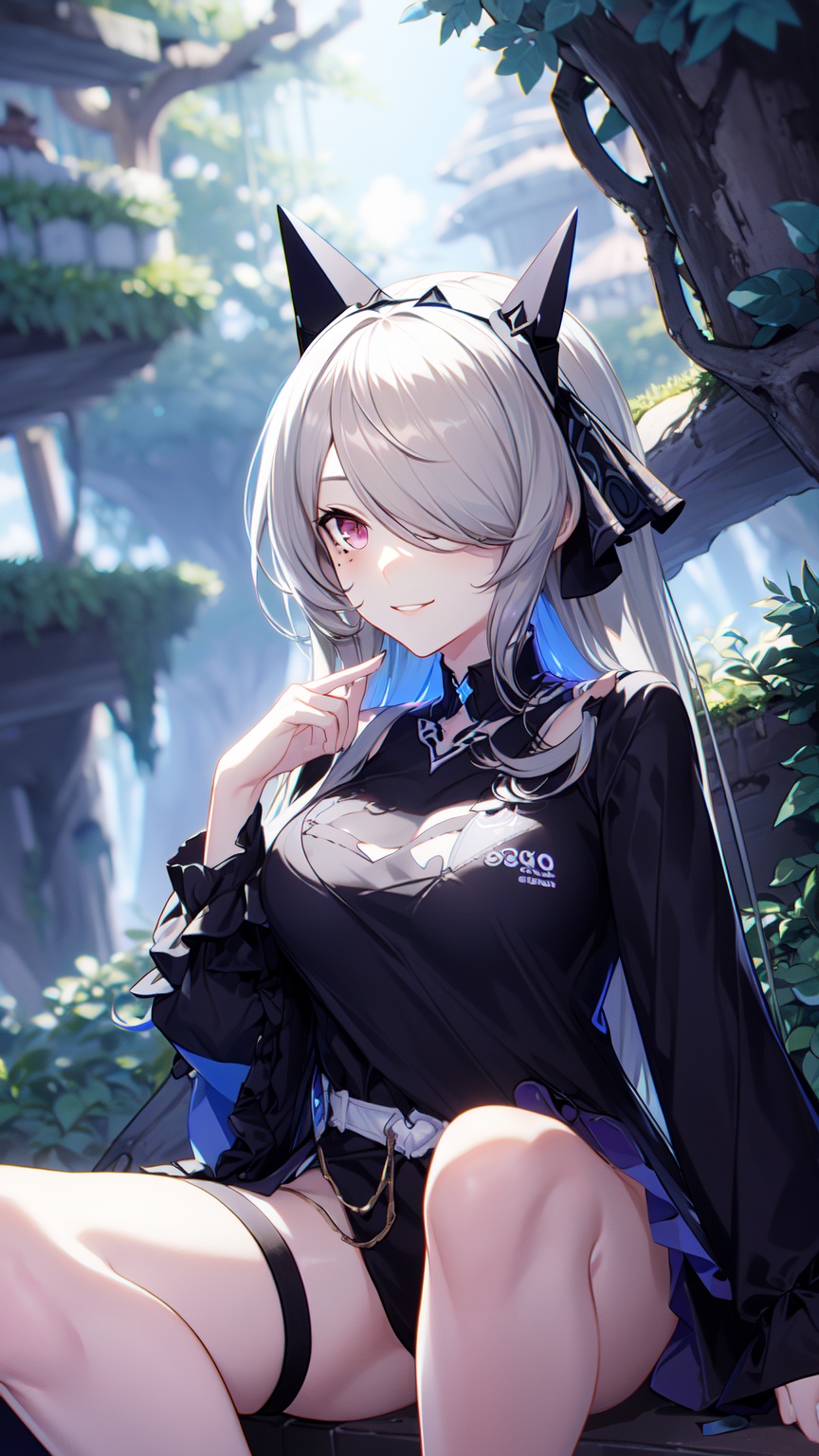 1girl,  black shirt,  purple eyes on Tensor.Art