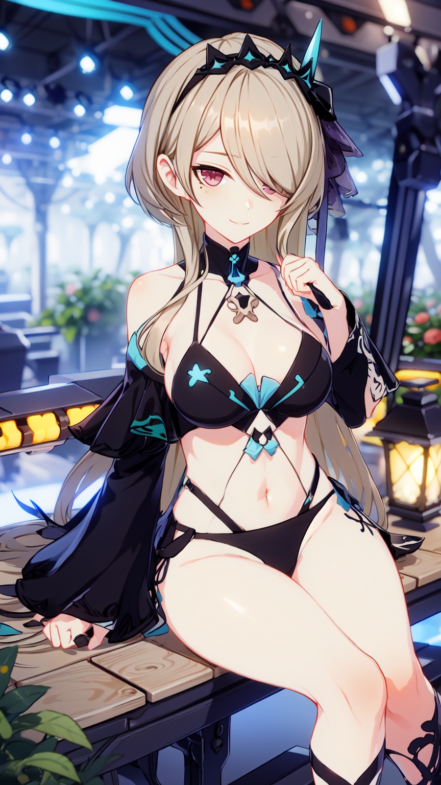 1girl,  black bikini,  purple eyes on Tensor.Art