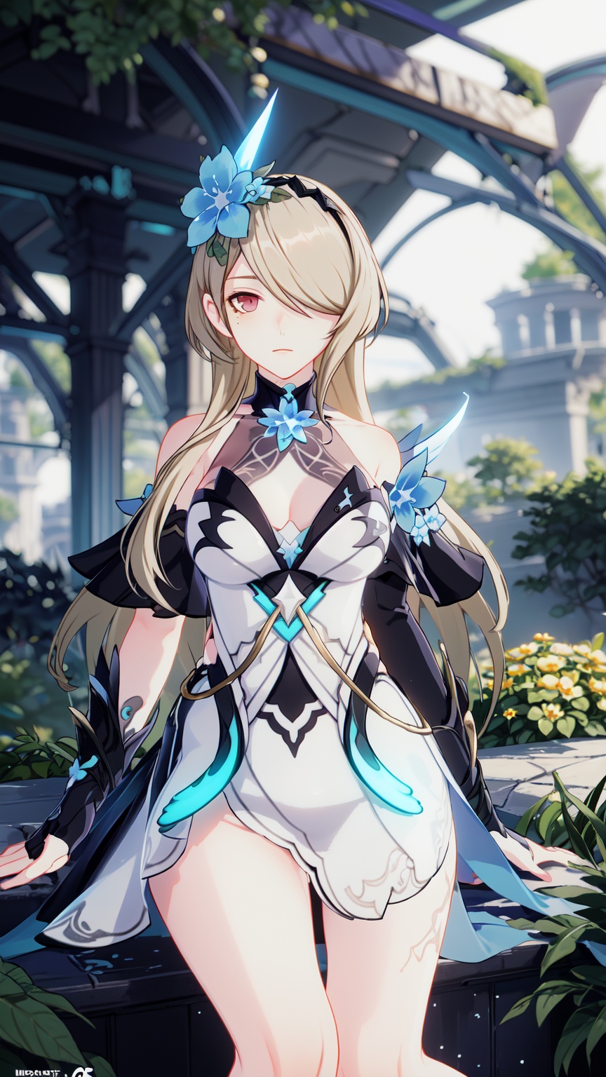 1girl,  looking somewhere and sitting too,  ((magical garden background)) on Tensor.Art