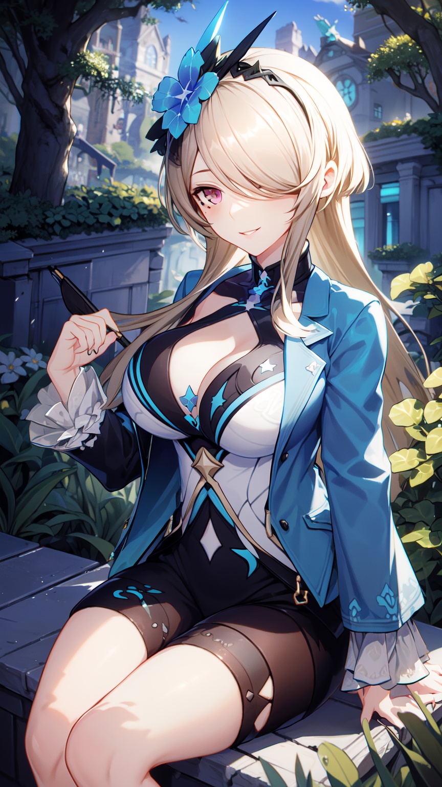 1girl,  blue jacket,  purple eyes on Tensor.Art