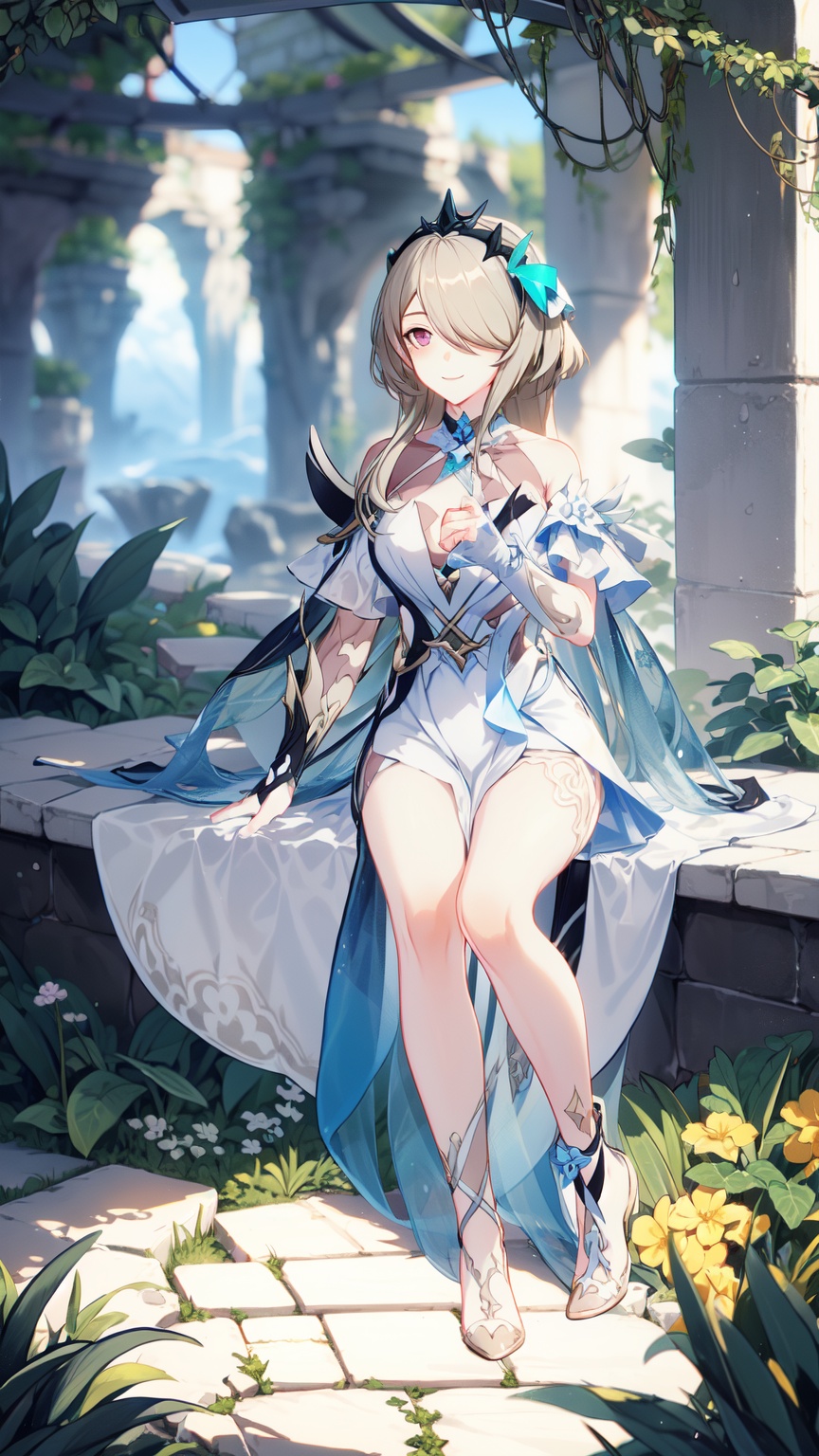 1girl,  white dress,  purple eyes on Tensor.Art