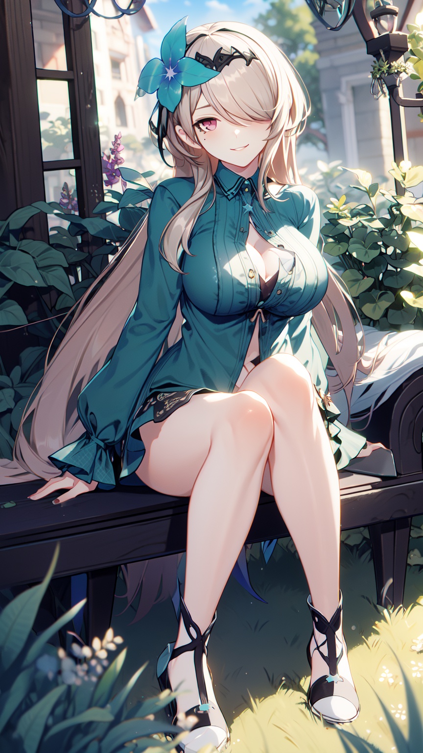 1girl,  green shirt,  purple eyes on Tensor.Art