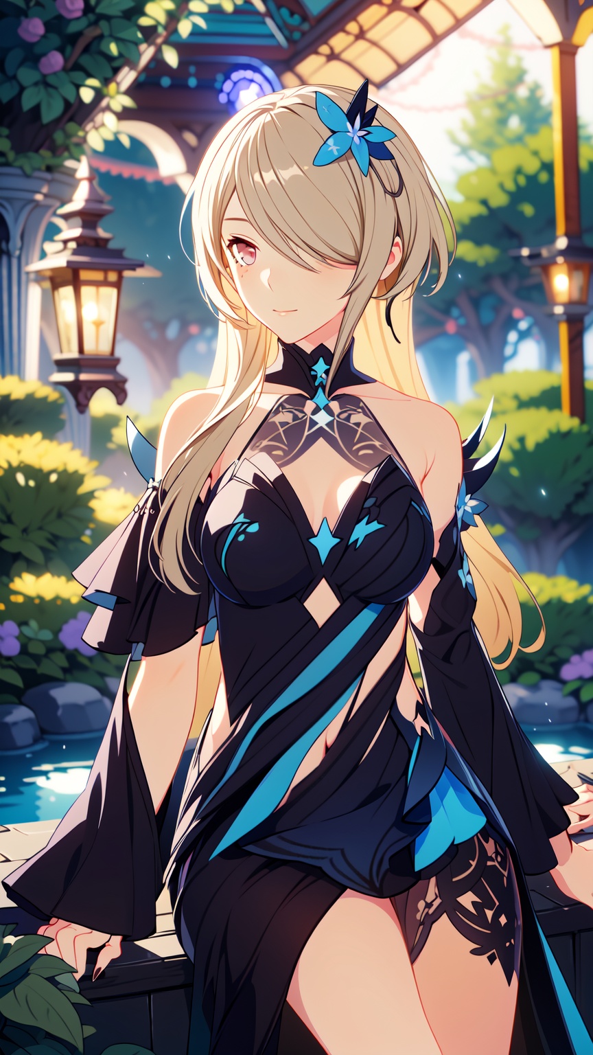 1girl,  looking somewhere and sitting too,  ((magical garden background)) on Tensor.Art